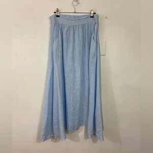 Made in Italy Linen Skirt Chambray Blue Large Elastic Waist Pockets Classic